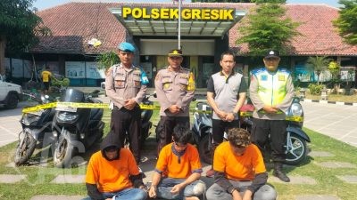 Polsek Gresik Kota Berhasil Amankan Tiga Pelaku Curanmor Beraksi di Pekelingan